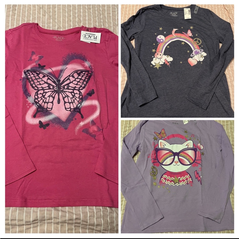 NWT long sleeve graphic tee bundle, Sz.10/12 large. 3 shirts!